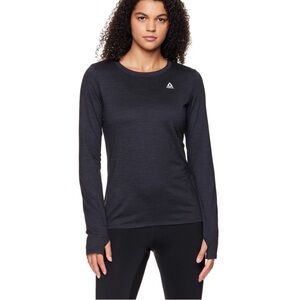 REEBOK Women’s L Black Heather Long-Sleeve Thumbhole Legacy Performance Top NWT
